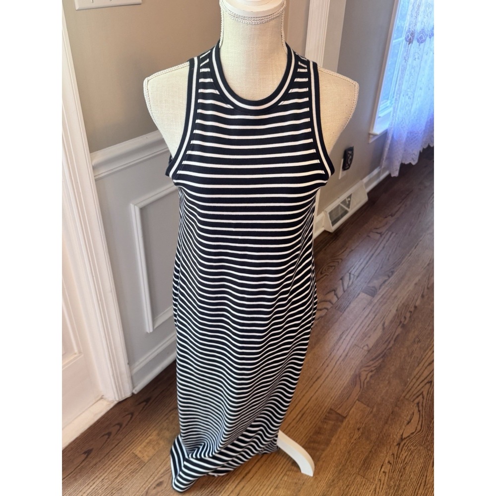 Nordstrom Women's Size Small Stretch Cotton Ribbed Tank Navy Striped - Picture 8 of 10